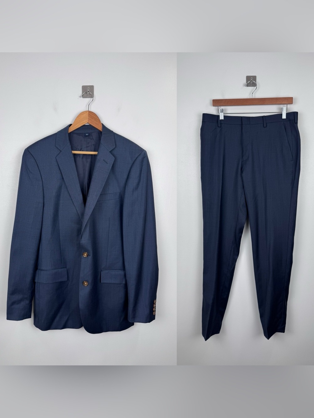 J.Crew Men Thompson Suit Blue Wool Suit Jacket 40L Trouser 33x32